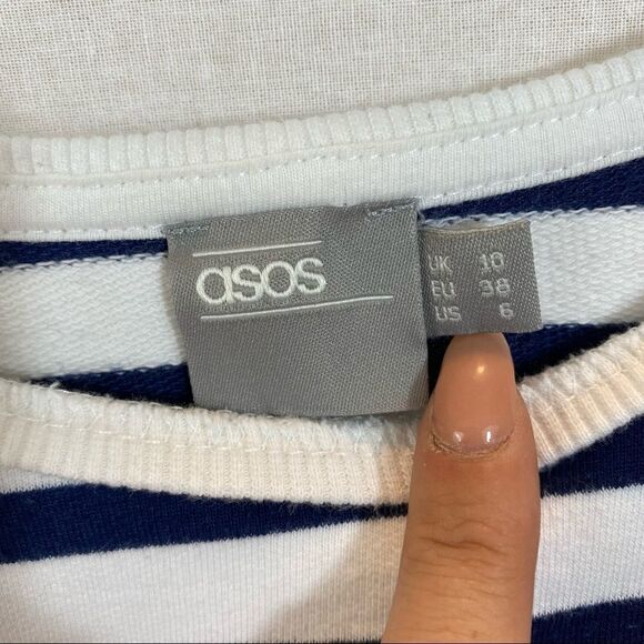 ASOS Oversized Navy and White Striped Long Sleeved Tee Shirt Dress Size 6 - Picture 9 of 11